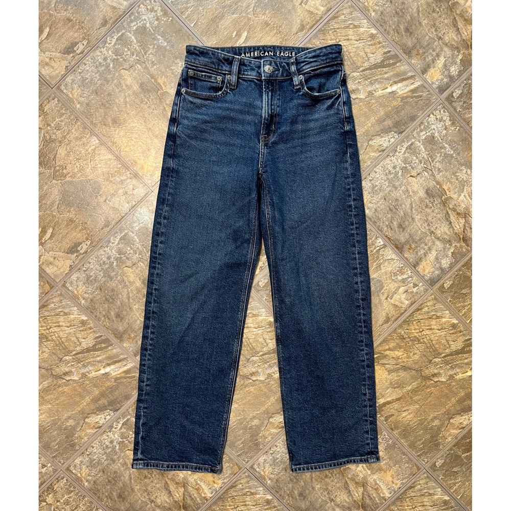 American Eagle Stovepipe Jeans Womens 00 Short Dark Blue NWT High Rise Straight